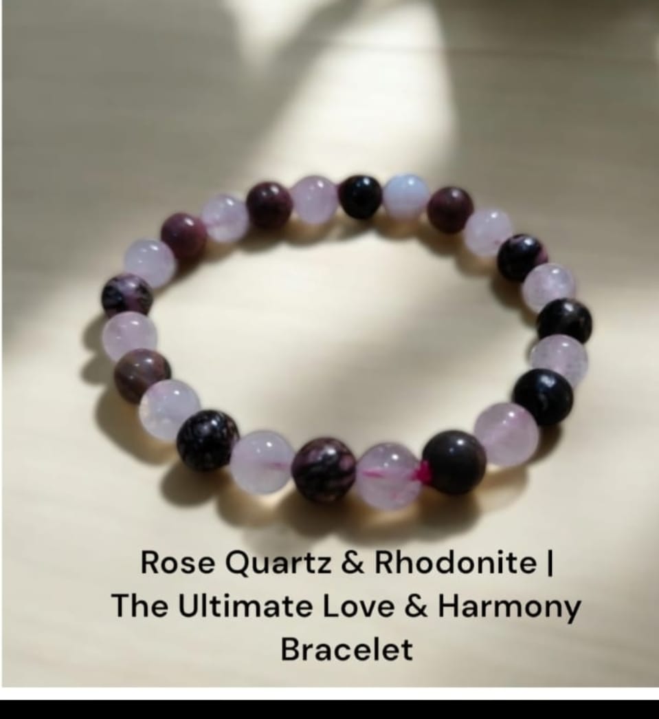 Rosequartz and rhodonite combination relationship bracelet