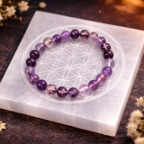 Amethyst Bracelet on Selenite Plate – Energy Healing & Crystal Cleansing Set